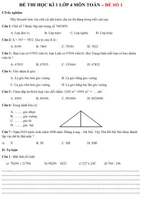 Đề thi Học kì 1 môn Toán Lớp 4  Đề số 1